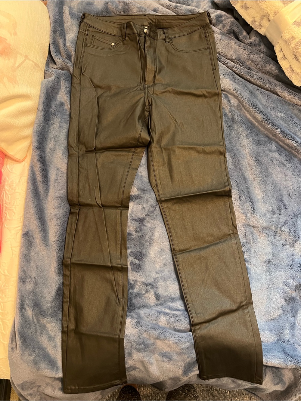 H&M Black Faux Leather Straight-Leg Jeans